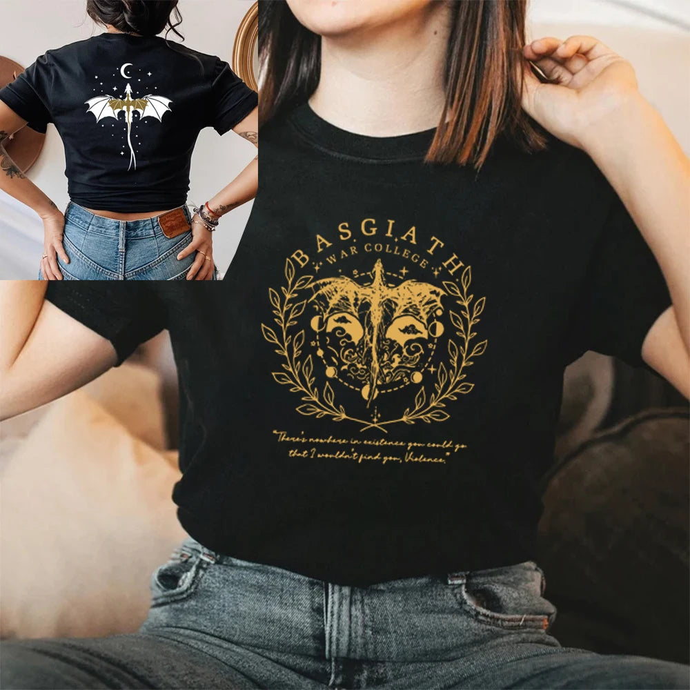 Fourth Wing Double-Sided T-Shirt Basgiath War College T Shirt Women T-shirts Short Sleeve Graphic Vintage T Shirts Bookish Tee